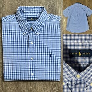 Ralph Lauren Blue Check Button front Shirt EUC cotton Size X-Large XL